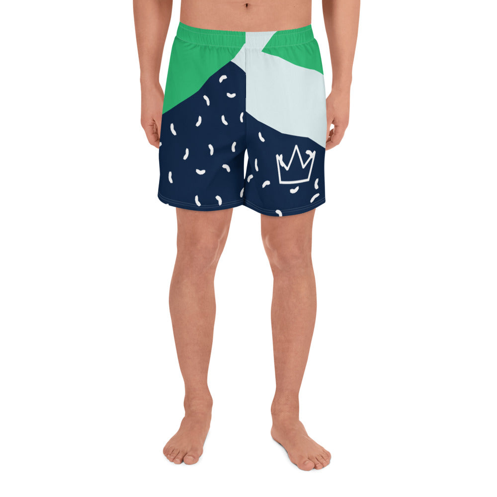 Afrikon Crown Green Static Print Men's Athletic Long Shorts